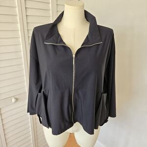 Jason Black Stretch Funnel Neck Zip Jacket Size M Oversized Minimalist Lagenlook